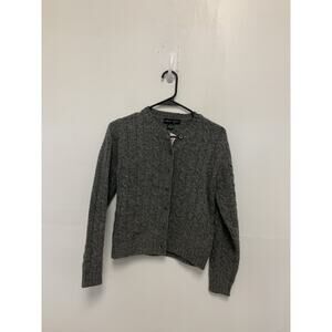 Vintage 90s Jamie Scott Grey Wool Cable Knit Cardigan Size Small